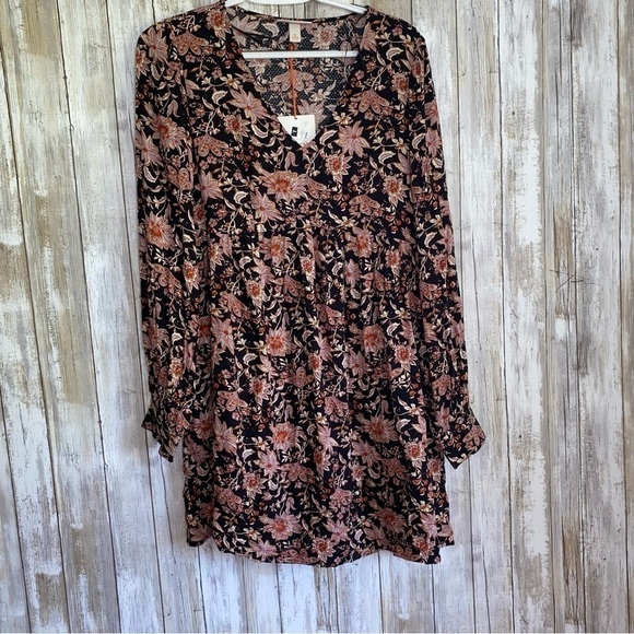 NWT Knox Rose Floral Bishop Sleeve Mini Dress - Picture 2 of 6
